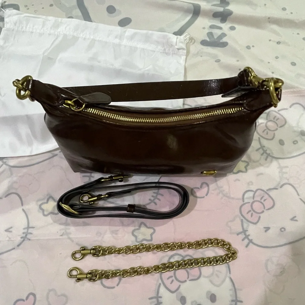 Coach Dark Brown Leather Shoulder Bag with Gold Hardware